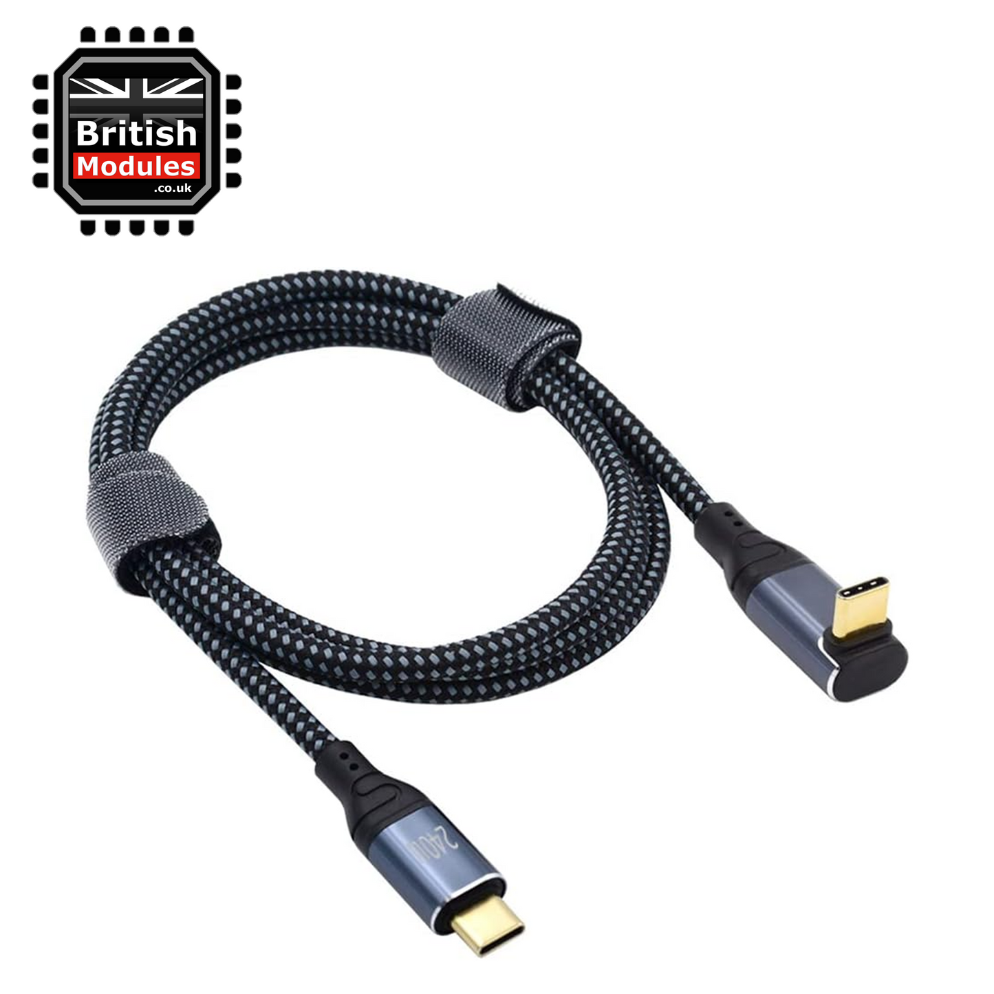 British Modules USB C 240W Braided PD 3.1 EPR 1M Up Down Angled 90 Degree Elbow Cable