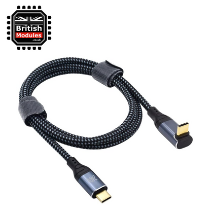 British Modules USB C 240W Braided PD 3.1 EPR 1M Up Down Angled 90 Degree Elbow Cable