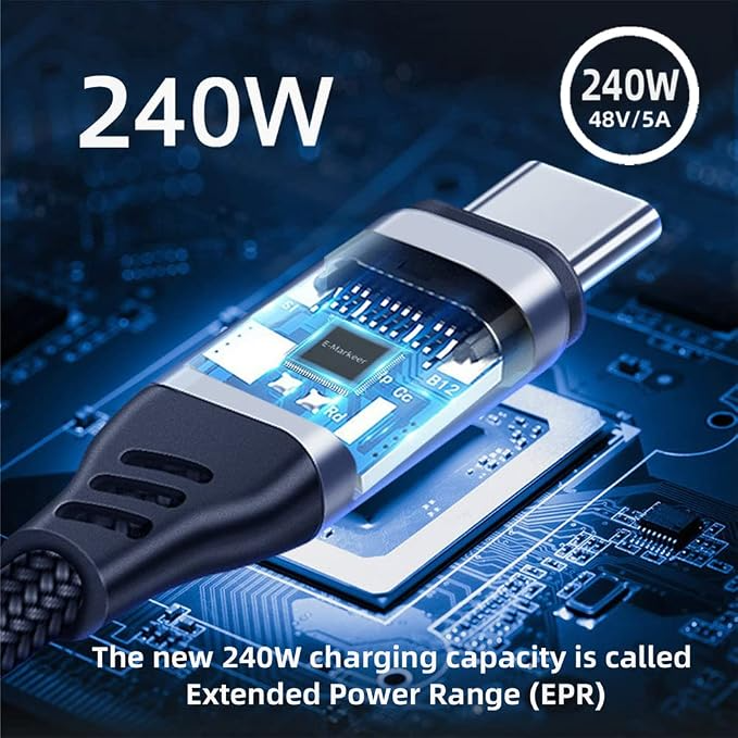 British Modules USB C 240W Braided PD 3.1 EPR 1M Up Down Angled 90 Degree Elbow Cable
