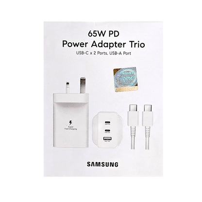 Samsung 65W Trio Universal Power Adapter UK 3 Pin EP-T6530 White (1M USB-C Cable)