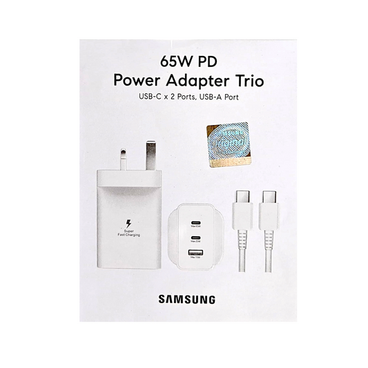 Samsung 65W Trio Universal Power Adapter UK 3 Pin EP-T6530 White (1M USB-C Cable)