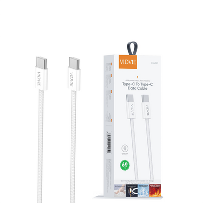 VidVie USB Heavy Duty 1.2M C to USB C Charge Cable Sync 60W Type-C to Type C CB4027 White