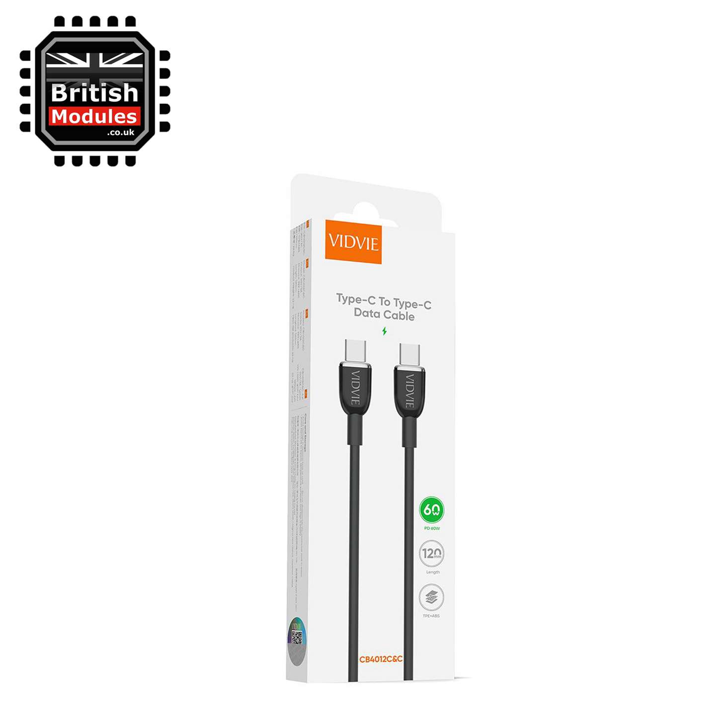 VidVie USB C to USB C Charge Cable Sync 60W Type-C to Type C CB4012C&C Black