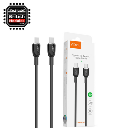 VidVie USB C to USB C Charge Cable Sync 60W Type-C to Type C CB4012C&C Black