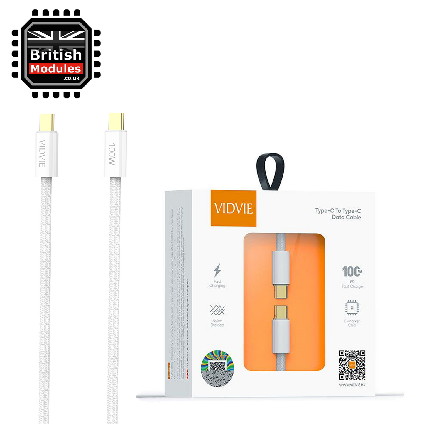 VidVie 2M USB C to USB C Charge Cable Sync 100W Type-C to Type C CB4011C&C-2 White