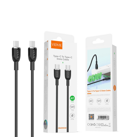 VidVie USB C to USB C Charge Cable Sync 60W Type-C to Type C CB4012C&C Black