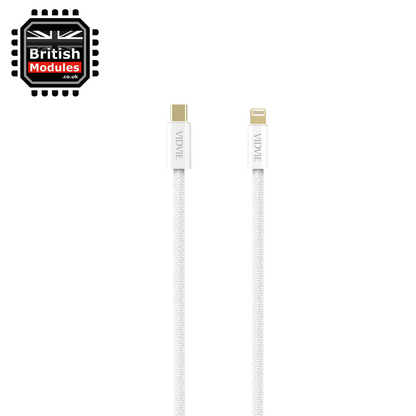 VidVie 2M Heavy Duty Braided iPhone Fast Charging Data USB C to Lightning Cable PD 30W CB4011C&I-2 White