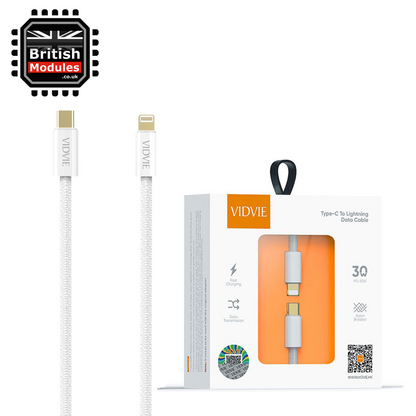 VidVie 2M Heavy Duty Braided iPhone Fast Charging Data USB C to Lightning Cable PD 30W CB4011C&I-2 White