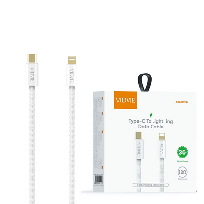 VidVie 2M Heavy Duty Braided iPhone Fast Charging Data USB C to Lightning Cable PD 30W CB4011C&I-2 White