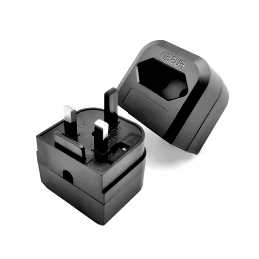 EU 2 Pin to UK 3 Pin Plug Adapter Black Converter with 3A Fuse