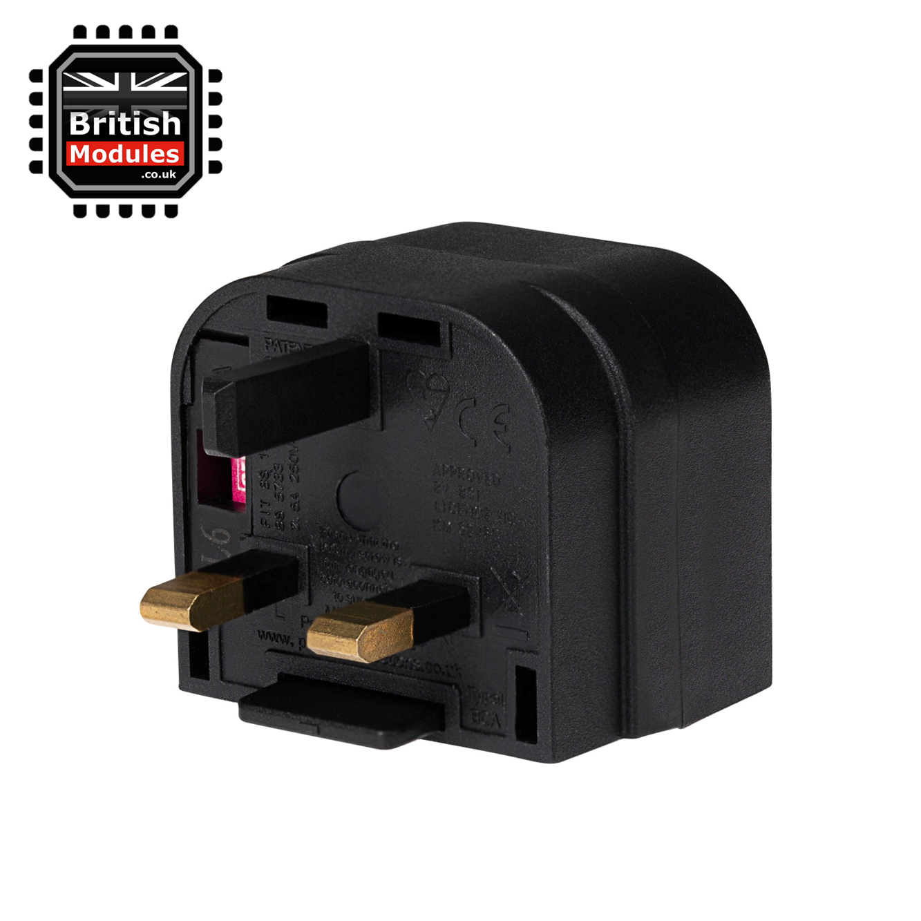 EU 2 Pin to UK 3 Pin Plug Adapter Black Converter with 3A Fuse