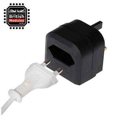 EU 2 Pin to UK 3 Pin Plug Adapter Black Converter with 3A Fuse