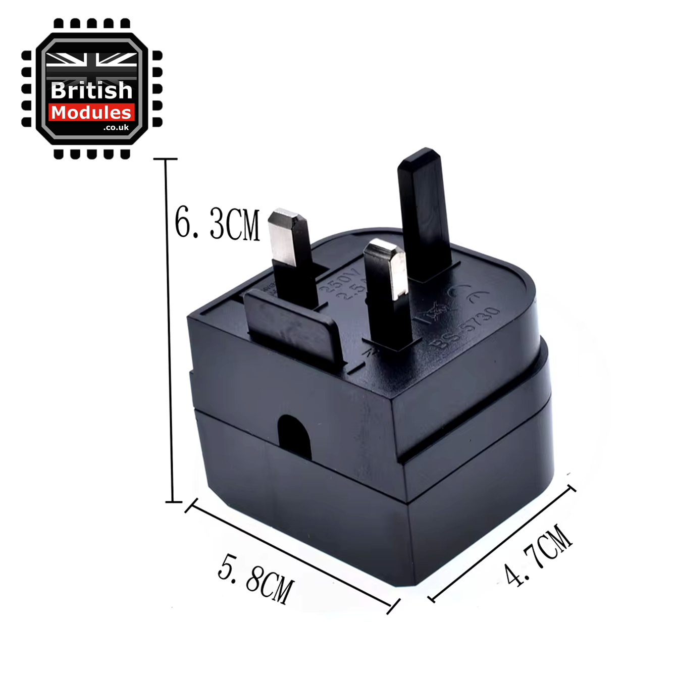 EU 2 Pin to UK 3 Pin Plug Adapter Black Converter with 3A Fuse