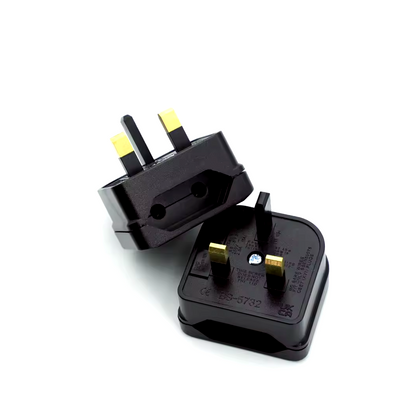 EU 2 Pin Plug to UK Mains Plug Black Converter with 5A Fuse