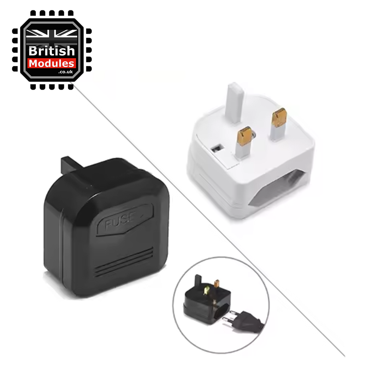 EU 2 Pin Plug to UK Mains Plug White Converter with 5A Fuse