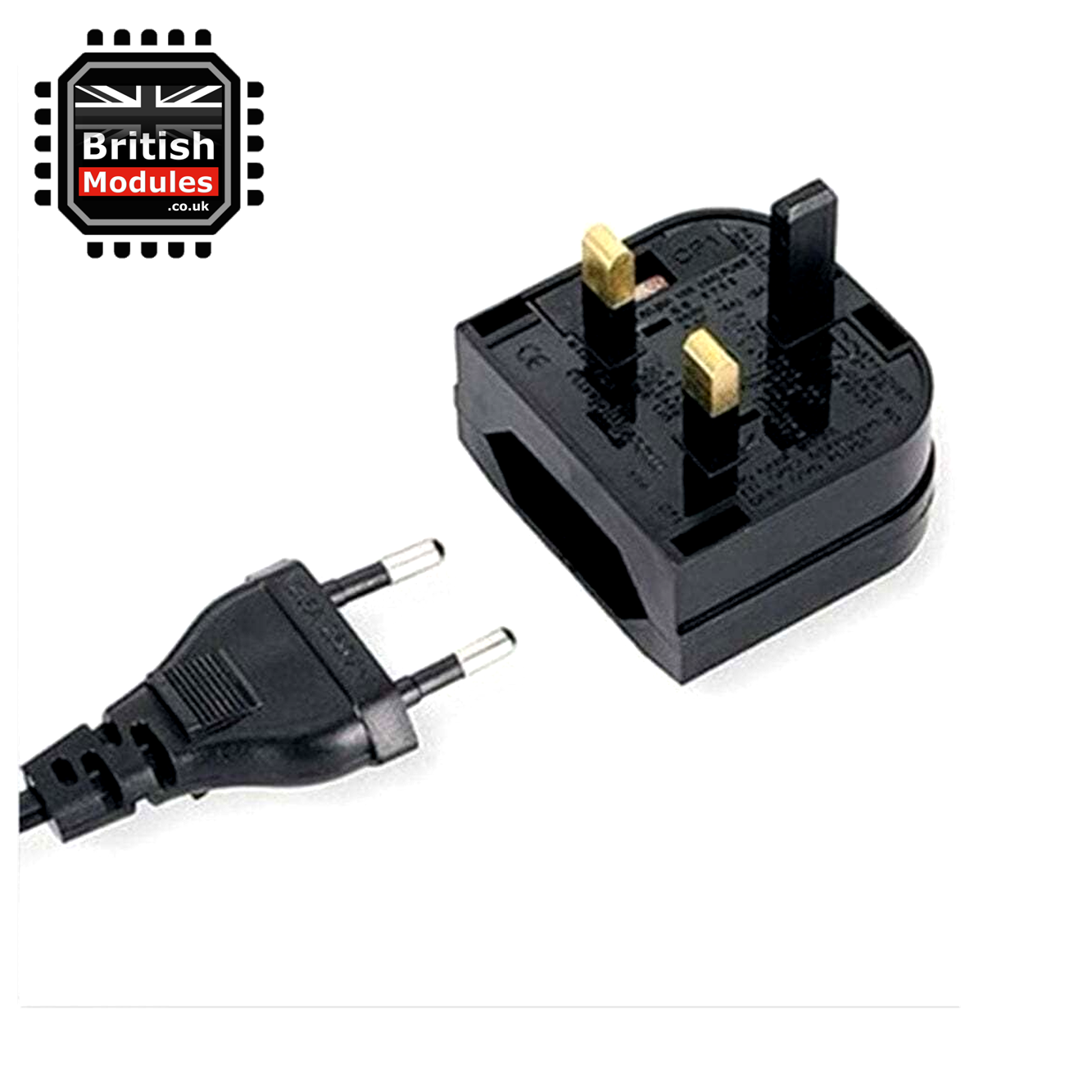 EU 2 Pin Plug to UK Mains Plug Black Converter with 5A Fuse
