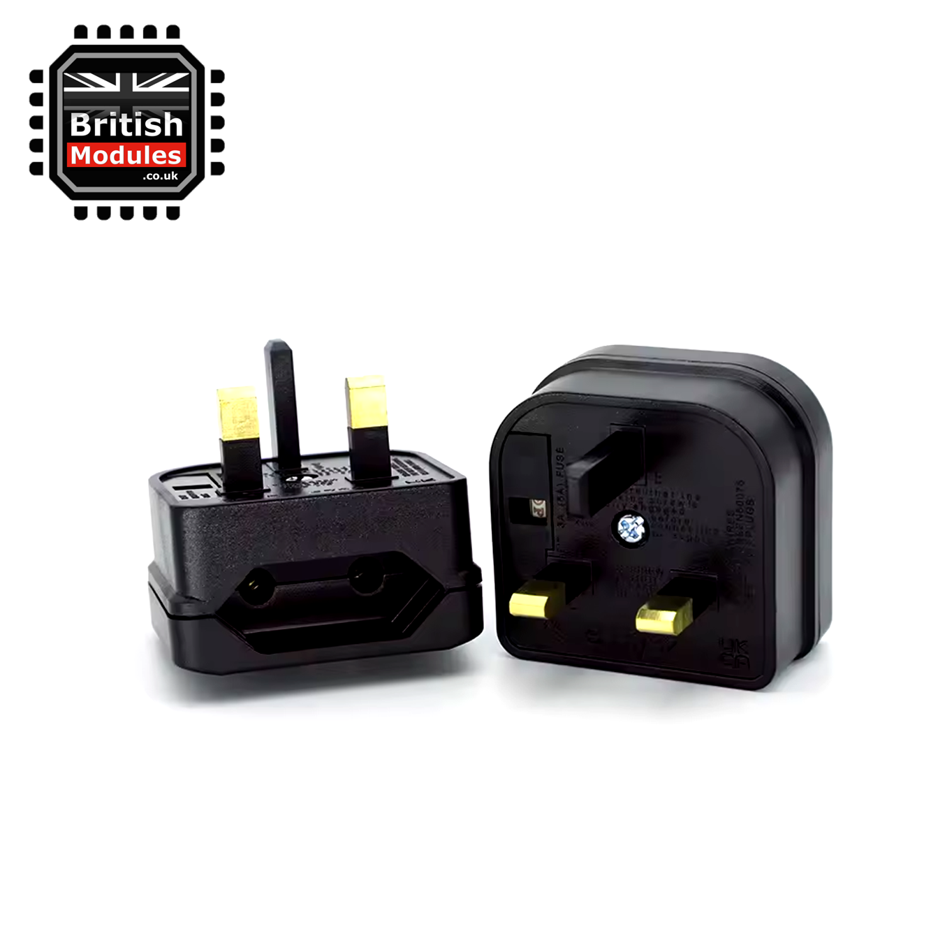 EU 2 Pin Plug to UK Mains Plug Black Converter with 5A Fuse