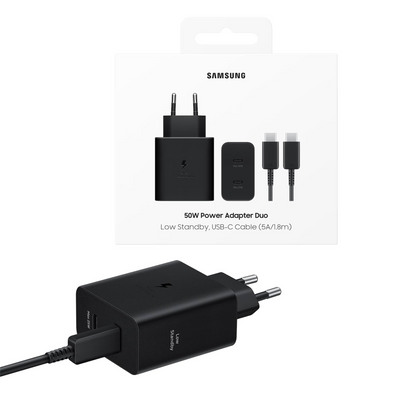 Samsung 50W Duo Power Adapter EP-T5020 with 5A USB C Cable Black 2 Pin EU