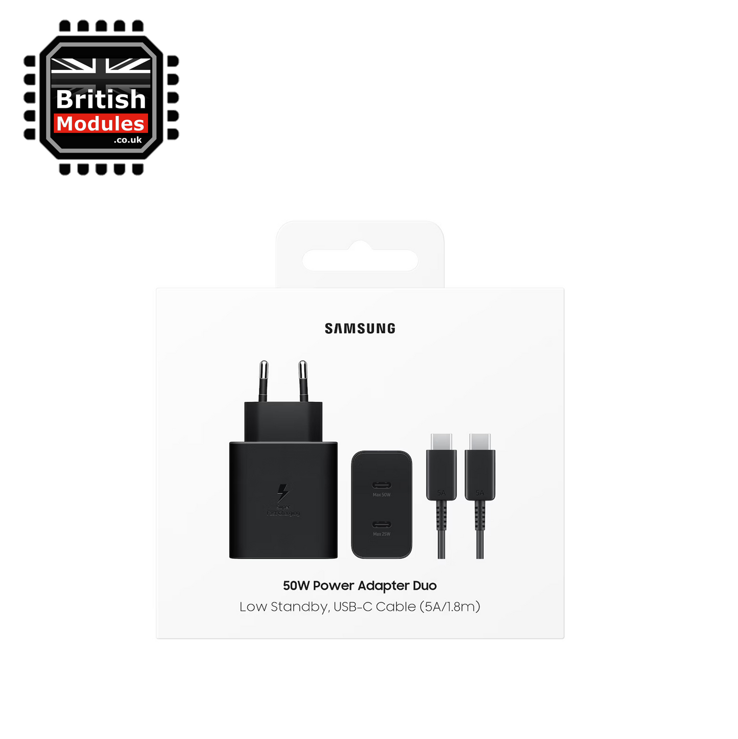 Samsung 50W Duo Power Adapter EP-T5020 with 5A USB C Cable Black 2 Pin EU