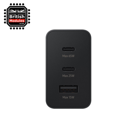 Samsung 65W Trio Universal Power Adapter EU 2 Pin PD USB-C USB-A Port EP-T6530 Black
