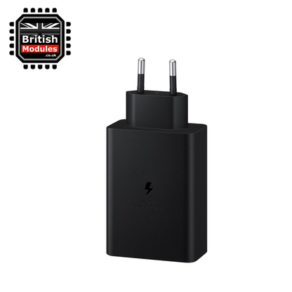 Samsung 65W Trio Universal Power Adapter EU 2 Pin PD USB-C USB-A Port EP-T6530 Black