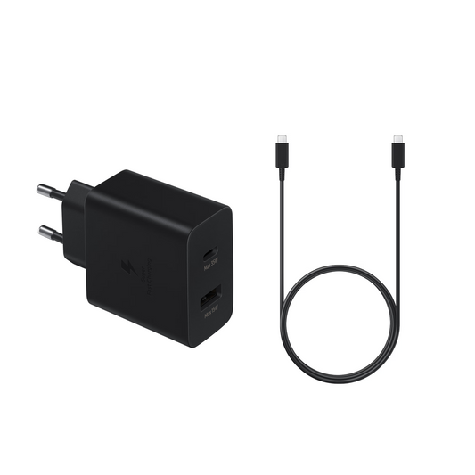 Samsung 35W Duo Power Adapter EP-TA220 Black 2 Pin EU (With 1.8M 5A USB-C to USB-C Cable)