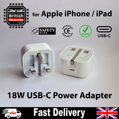 18W USB-C Power Adapter Plug for iPad / iPhone Charger Head Wall UK
