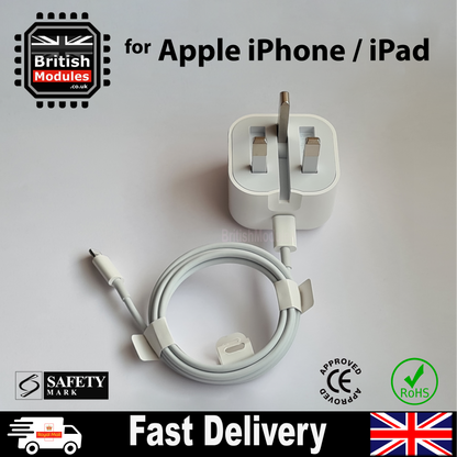 PD 20W Fast Charging USB-C Power Adapter + 1M USB-C to Lightning Cable for iPhone / iPad UK Wall Plug