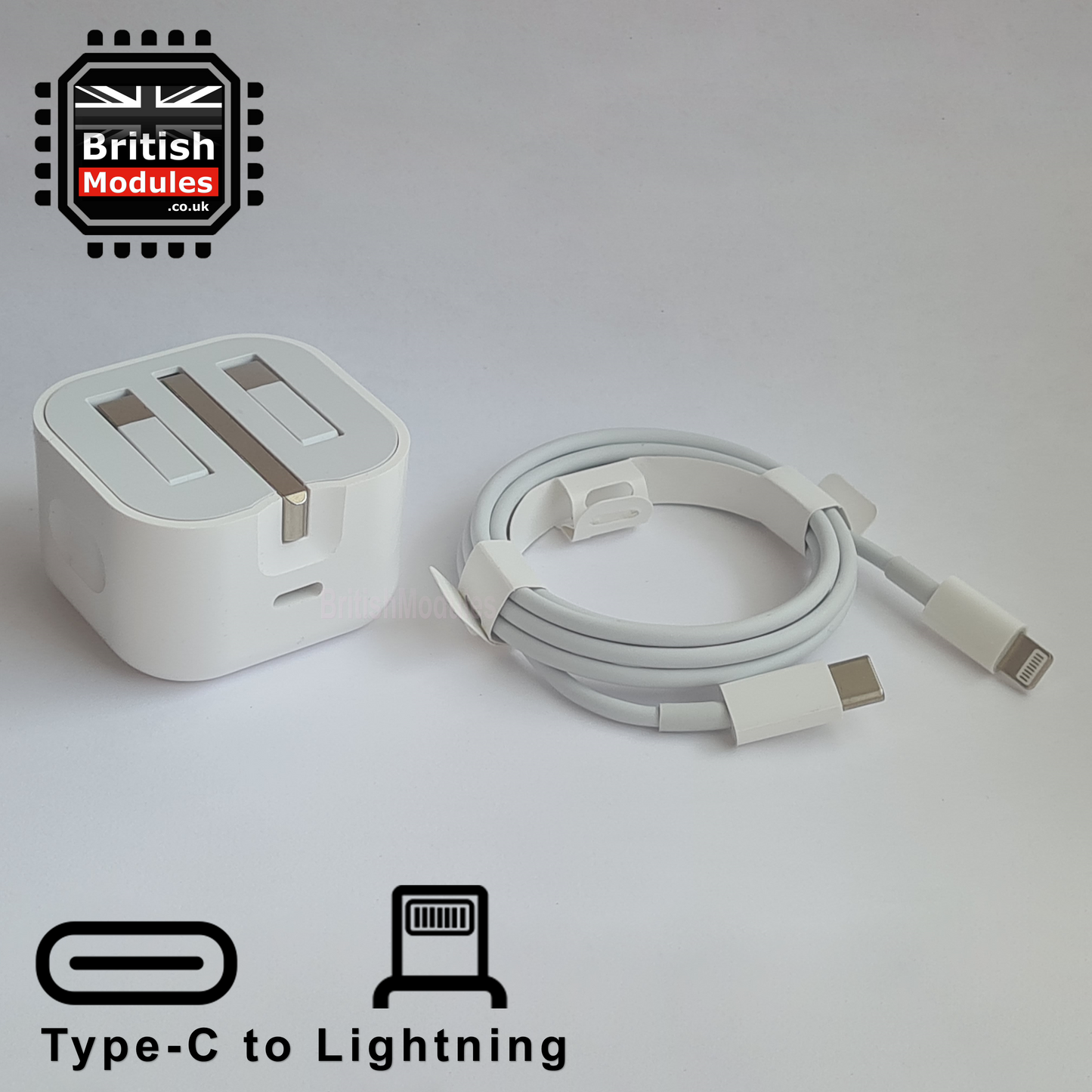 PD 20W Fast Charging USB-C Power Adapter for iPhone UK Wall Plug + 1M USB-C to Lightning Cable