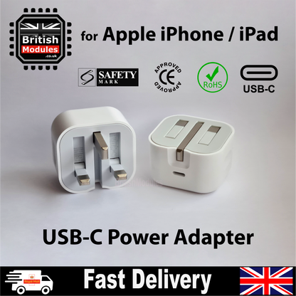 PD 20W Charger Head UK Fast Charging USB-C Power Adapter Plug for Apple iPhone