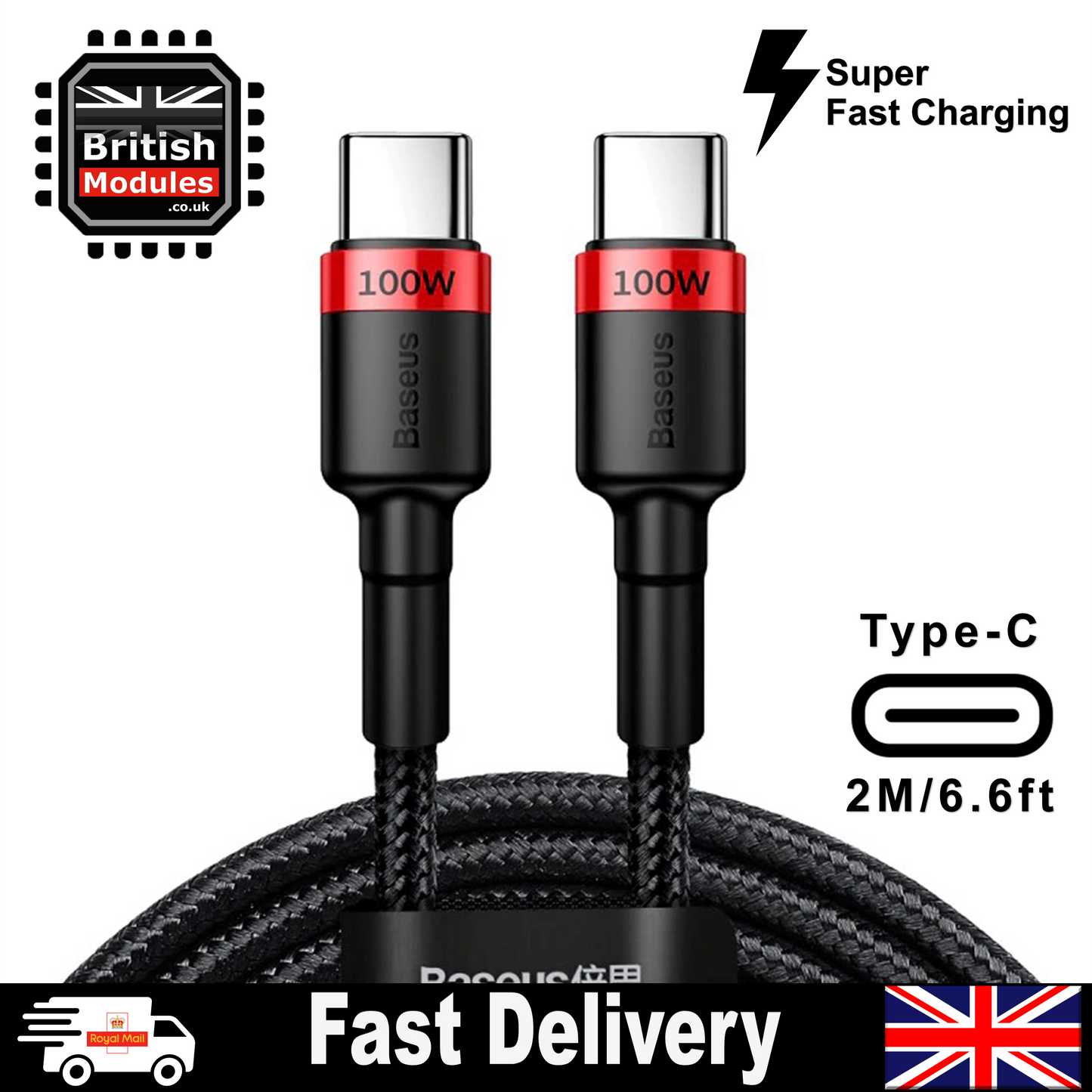 2M USB C To Type C Cable Super Fast Charger PD 100W for Samsung iPhone MacBook iPad Black/Red
