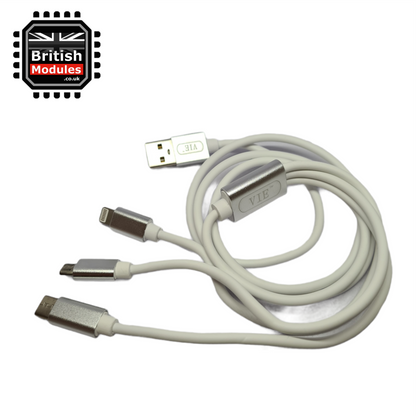 3 in 1 Multi Charging Cable Micro USB Type C Apple Lightning Multi Connector Universal iPhone Android Samsung Galaxy OnePlus Huawei Xiaomi Honor Sony