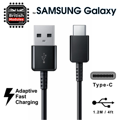 Samsung Galaxy 2A Mains Fast Charger + 1.2M USB-C Cable Charge & Sync UK Black