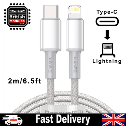 2M Heavy Duty Braided iPhone Fast Charging Data Cable Type-C to Lightning PD 20W