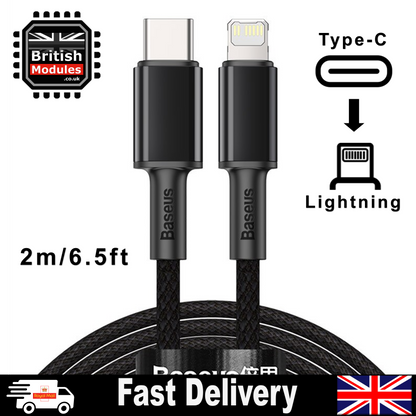 2M iPhone Heavy Duty Braided Fast Charging Data Cable Type-C to Lightning PD 20W