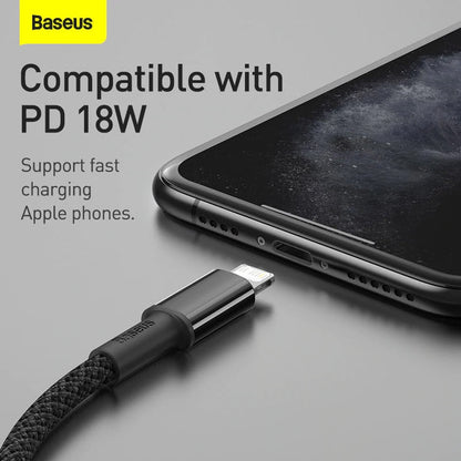 Heavy Duty Braided iPhone Fast Charging Cable USB Type-C to Lightning PD 20W Black