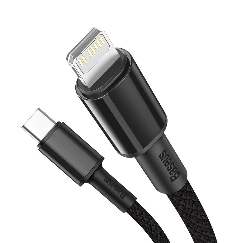 Black Heavy Duty Braided iPhone Fast Charging Data Cable Type-C to Lightning PD 20W