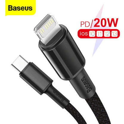 Heavy Duty Braided iPhone Fast Charging Cable USB Type-C to Lightning PD 20W Black