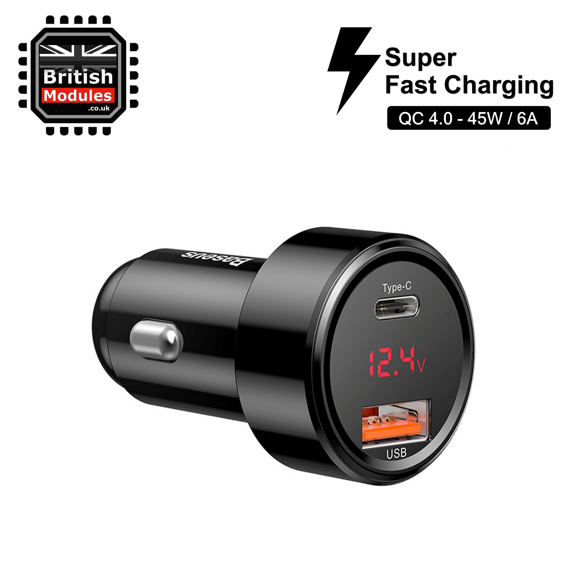 USB Car Charger 45W with Dual USB-A and Single USB-C Gray