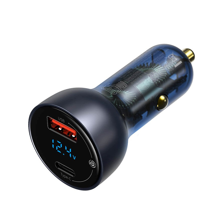 Baseus 65W Car Charger Dual Super Fast Charging Port with LED Display for Laptops, Notebooks and Mobile Phones