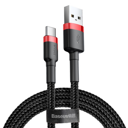 2M Baseus Braided USB Type C QC3.0 Fast Charging Cable 3A Quick Charger Black