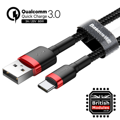 2M Baseus Braided USB Type C QC3.0 Fast Charging Cable 3A Quick Charger Black