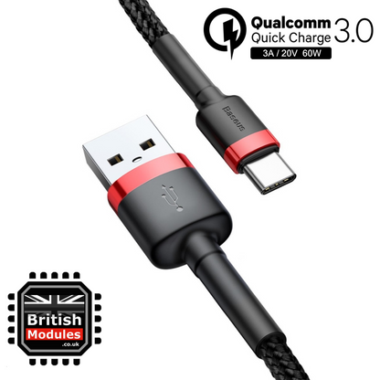 2M Baseus Braided USB Type C QC3.0 Fast Charging Cable 3A Quick Charger Black
