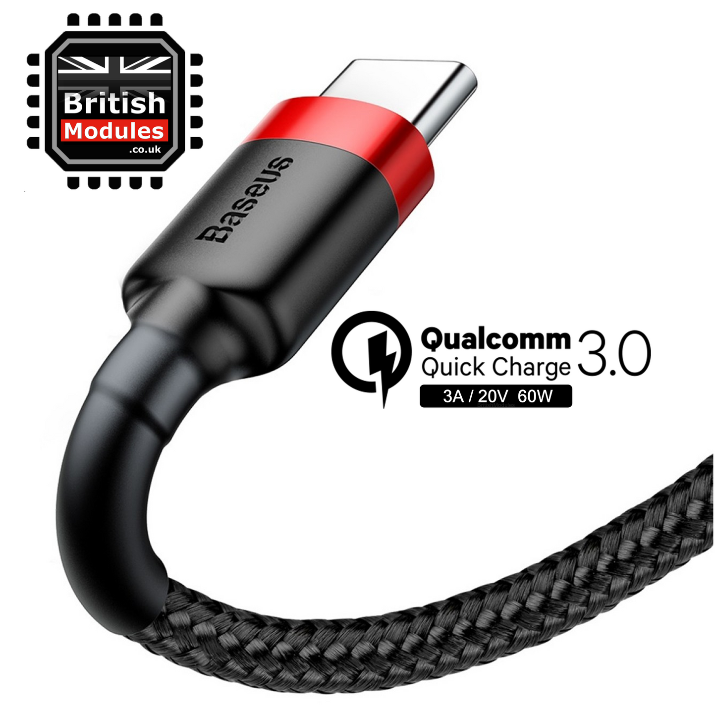 2M Baseus Braided USB Type C QC3.0 Fast Charging Cable 3A Quick Charger Black