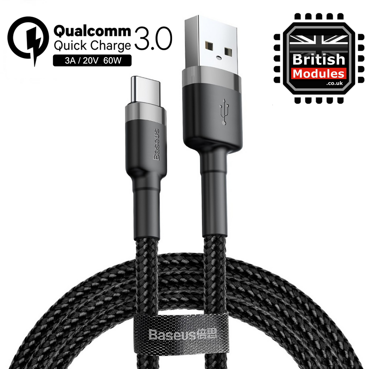 2M Baseus Braided USB Type C QC 3.0 Fast Charging Cable Cord 3A Quick Charger