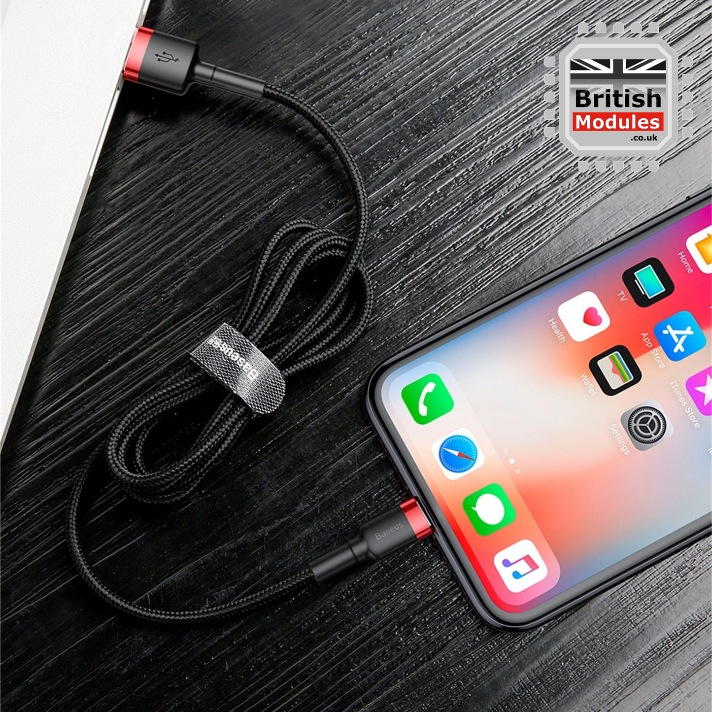 2M Heavy Duty Braided iPhone Lightning Cable 2.4A Fast Charging USB Data Cord for iPhone X, XS, XR, XS Max by Baseus Mix