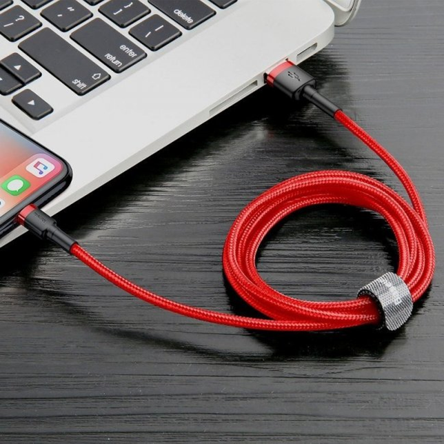 2M Heavy Duty Braided iPhone Lightning Cable 2.4A Fast Charging USB Data Cord for iPhone X, XS, XR, XS Max by Baseus Red