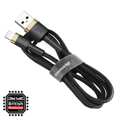 2M Heavy Duty Braided iPhone Lightning Cable 2.4A Fast Charging USB Data Cord for iPhone X, XS, XR, XS Max by Baseus Gold