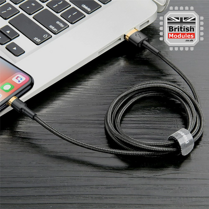 2M Heavy Duty Braided iPhone Lightning Cable 2.4A Fast Charging USB Data Cord for iPhone X, XS, XR, XS Max by Baseus Gold