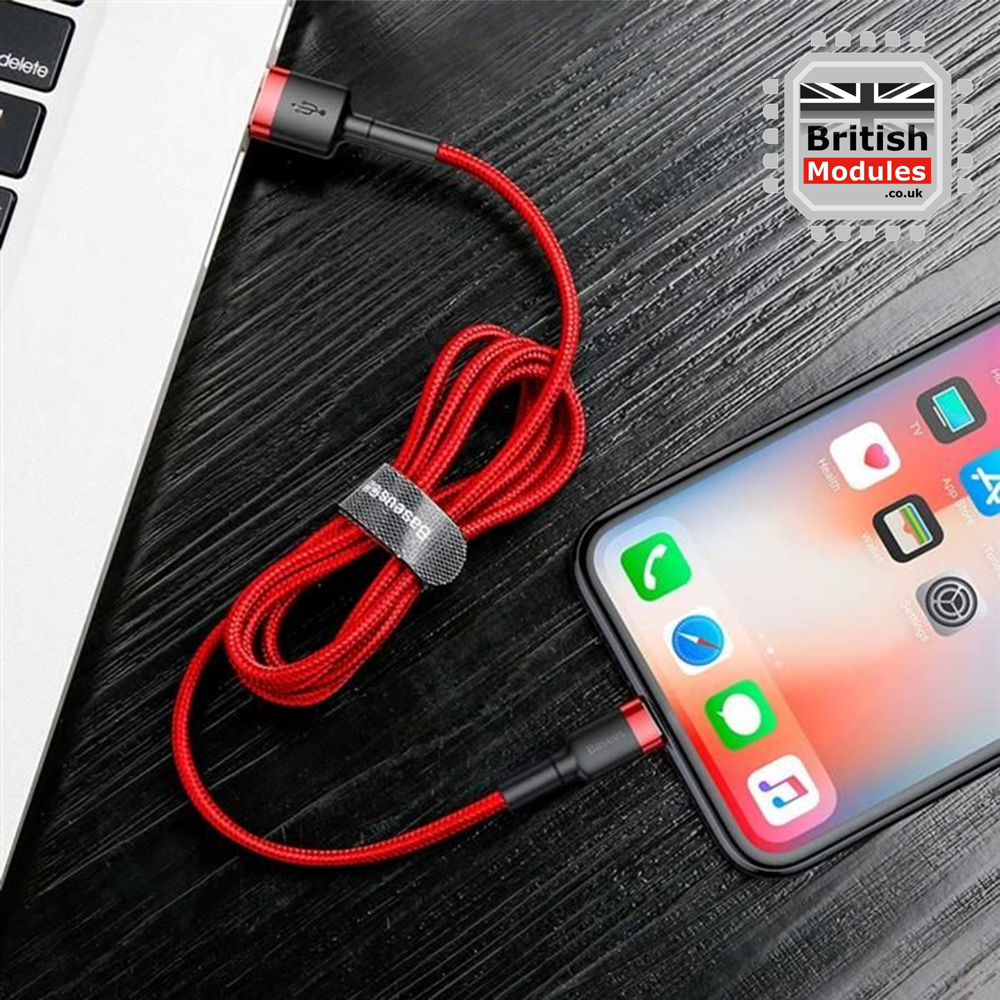 2M Heavy Duty Braided iPhone Lightning Cable 2.4A Fast Charging USB Data Cord for iPhone X, XS, XR, XS Max by Baseus Mix